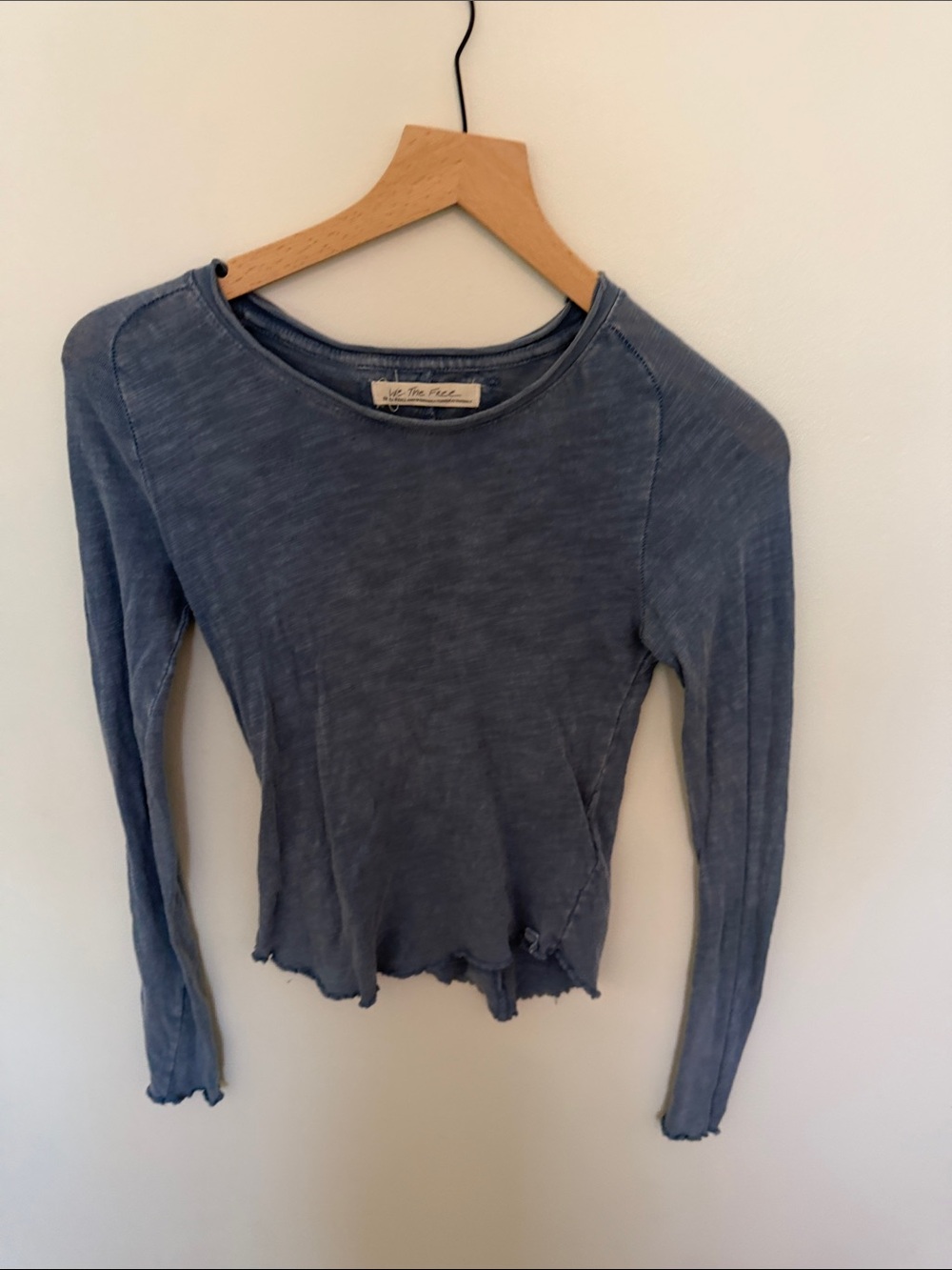 Free People Washed Blue Ribbed Long Sleeve Tee